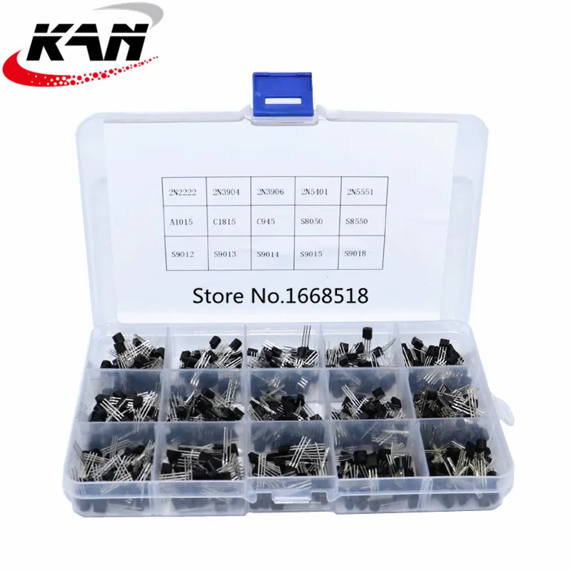 600Pcs 15 Value x 40 Pcs Transistor TO-92 Assortment Box Kit Transistors 2N2222 2N3904 2N3906 C945 S8050 S8550 S9014 S9013 9018