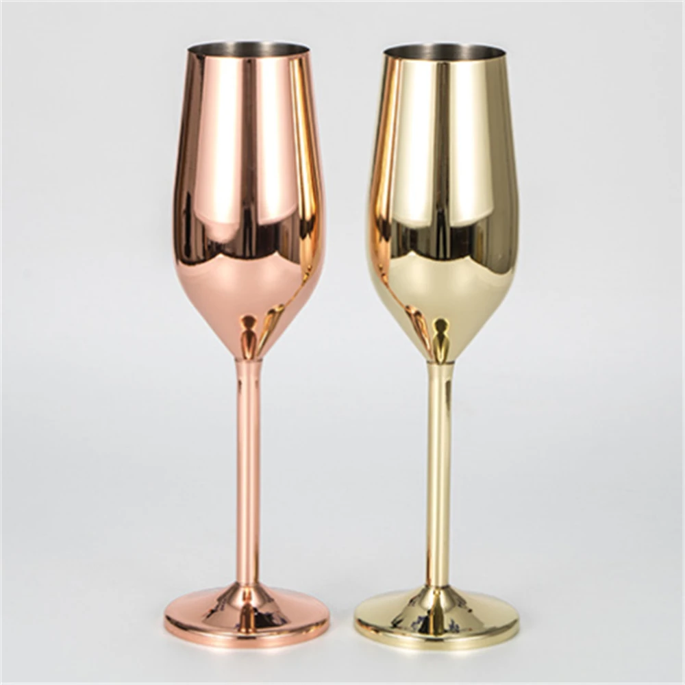 Stainless Steel Red Wine Glass Copper Plated Champagne Cup 200/500ML Goblet Drop-Resistant Sparkling Wine Glass Cider Goblet