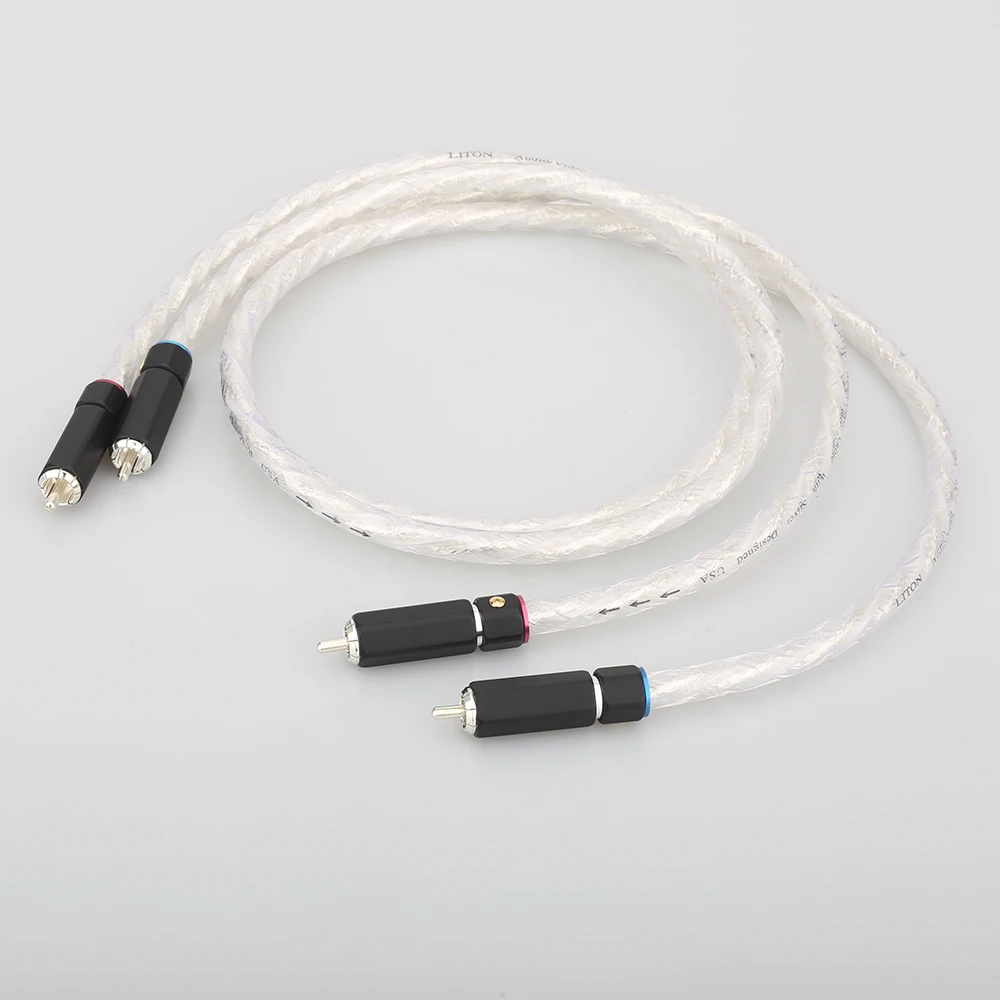Hifiオーディオrcaプラグオーディオケーブルlitonシルバーメッキデュアルフィルターリングフィーバーオーディオ信号ケーブルrca-rca