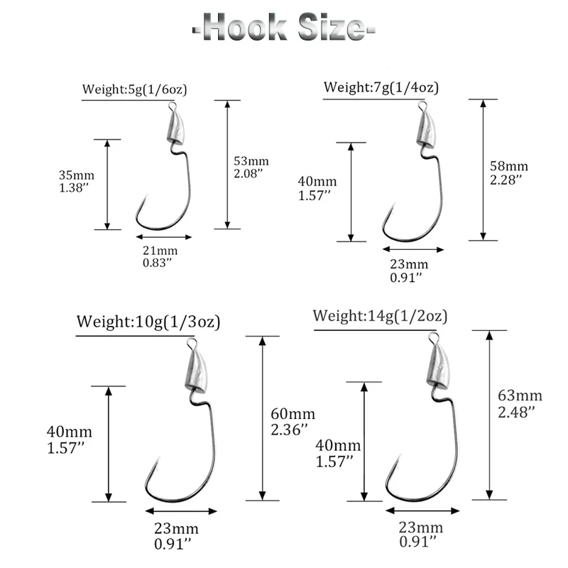 TEASER YB005 10pcs/lot 5g7g10g14g Jig Head Carbon Steel Hook Bullet Head Hook Weedless Offset Worm Hook Carp Fishing Accessories