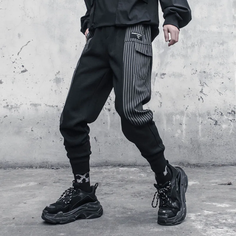 

Add hair thickening stripe stitching overalls leisure trousers pants male feet high street who pants pants pants