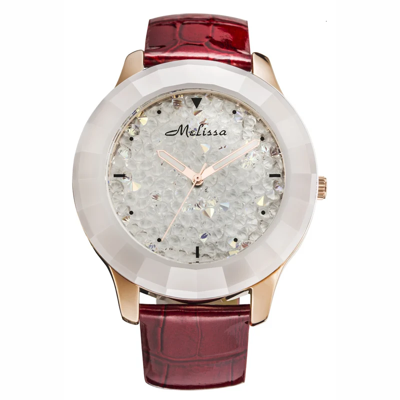 Suiza MELISSA Austria cristal marca de lujo MIYOTA cuarzo zafiro relojes de mujer reloj de cuero resistente al agua para mujer 11340