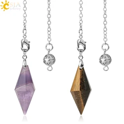 CSJA Natural Stones Pendulum for Dowsing Faceted Polygon Healing Pointed Crystal Pyramid Pendants Amulet Divination Pendule G418