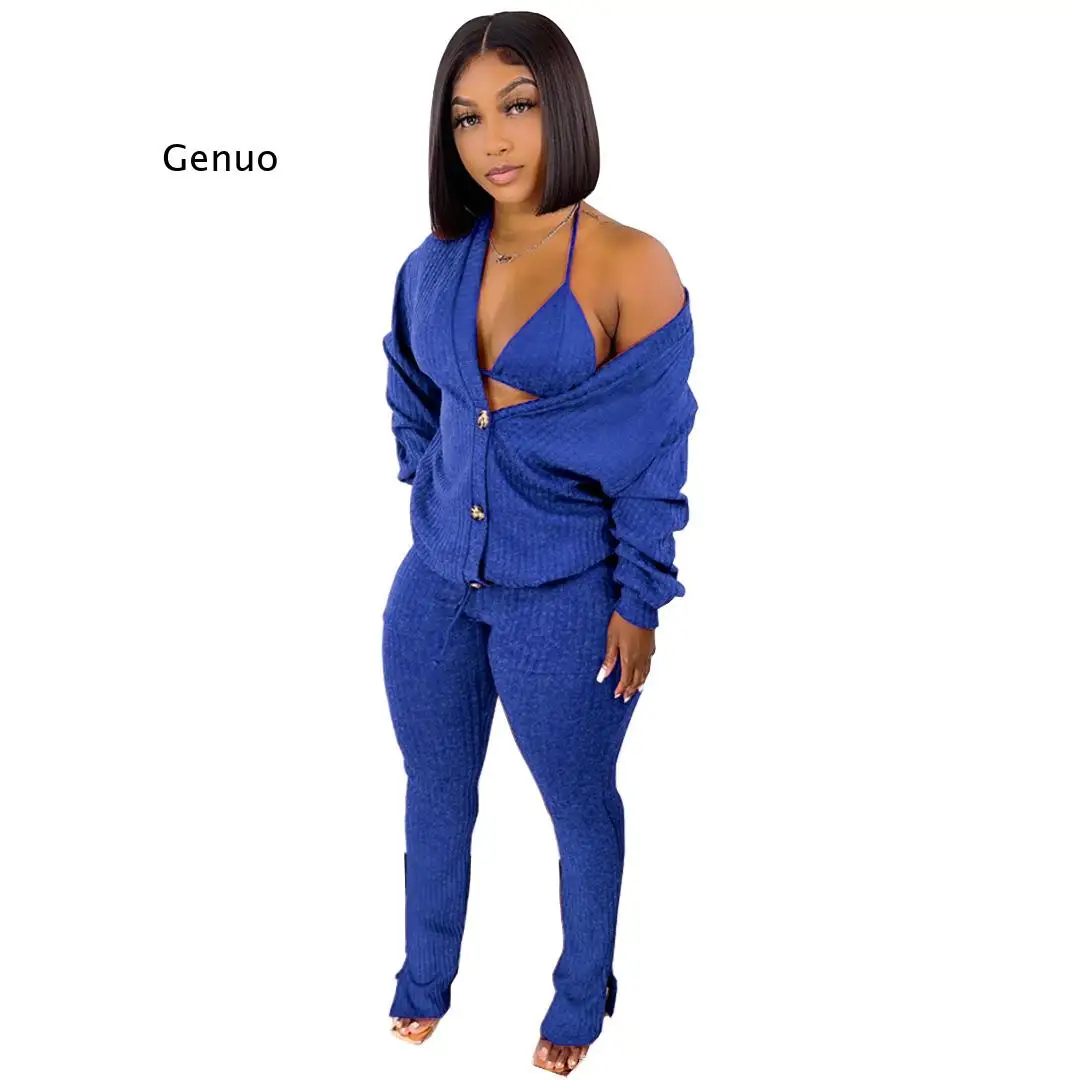 3 Piece Sets Sexy Lingerie Home Service Lounge Wear Set Women Tracksuits Fleece Pyjamas Female Nightwear New Cardigan Sleepwear