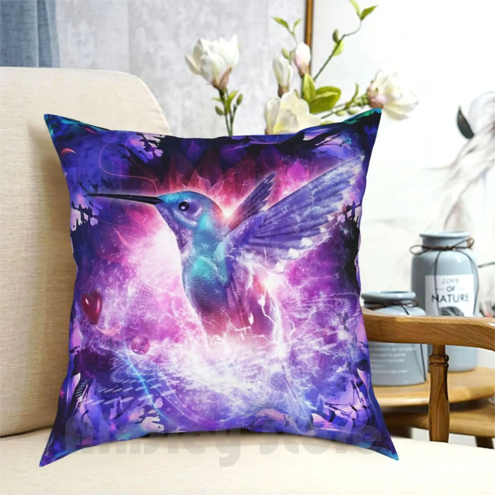 Hummingbird Love Pillow Case Printed Home Soft Throw Pillow Cameron Gray Art For Sale Popular Best Selling Bright