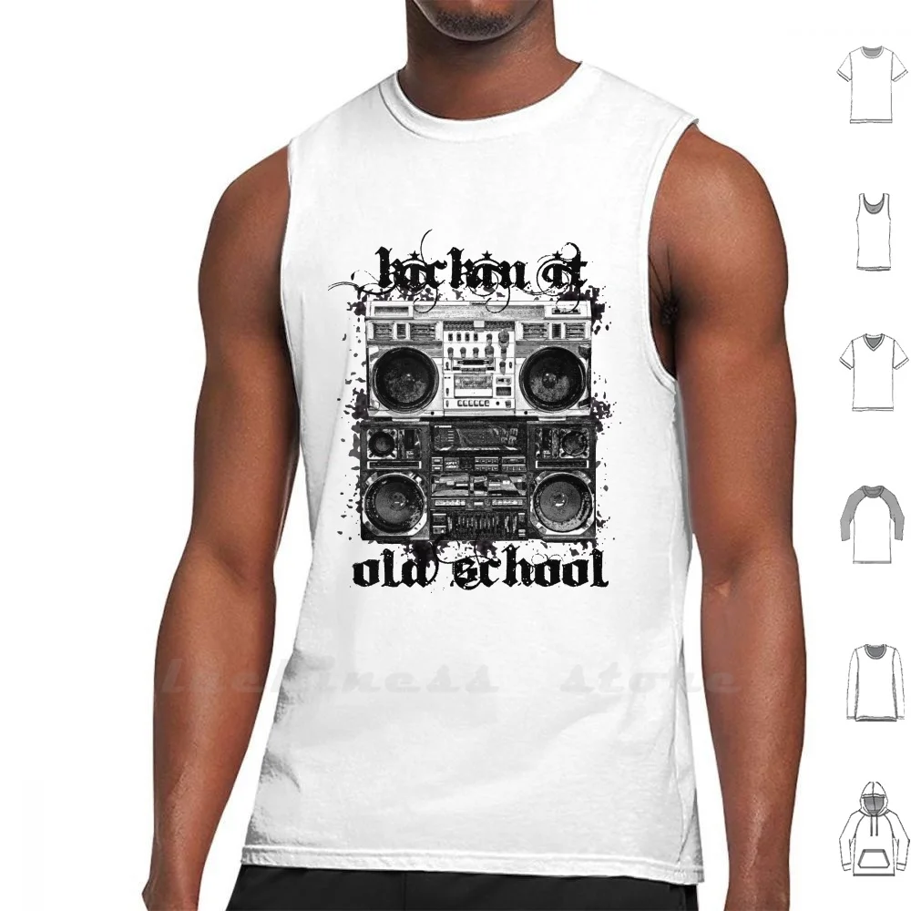 Kickin It Old School Sleeveless Tank Top Vest Cotton Boombox Ghetto Blaster Radio Old School Hip Hop Techno Rap