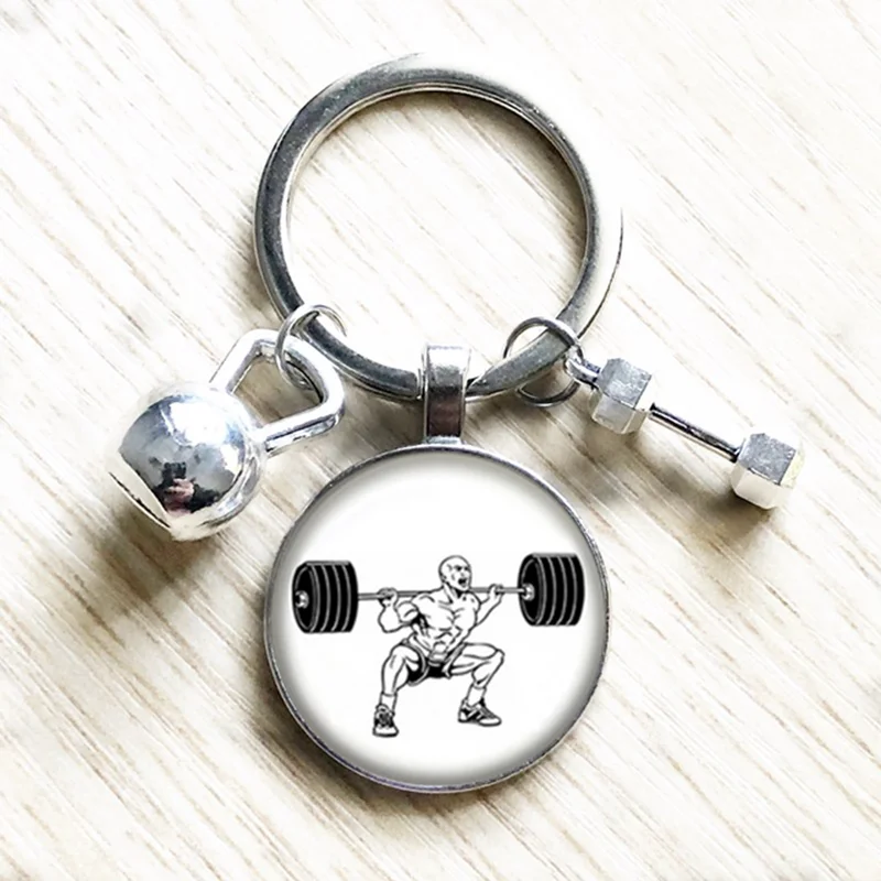 Classic Weightlifting Fitness Pattern Keychain Retro Bodybuilding Keychain Keyring