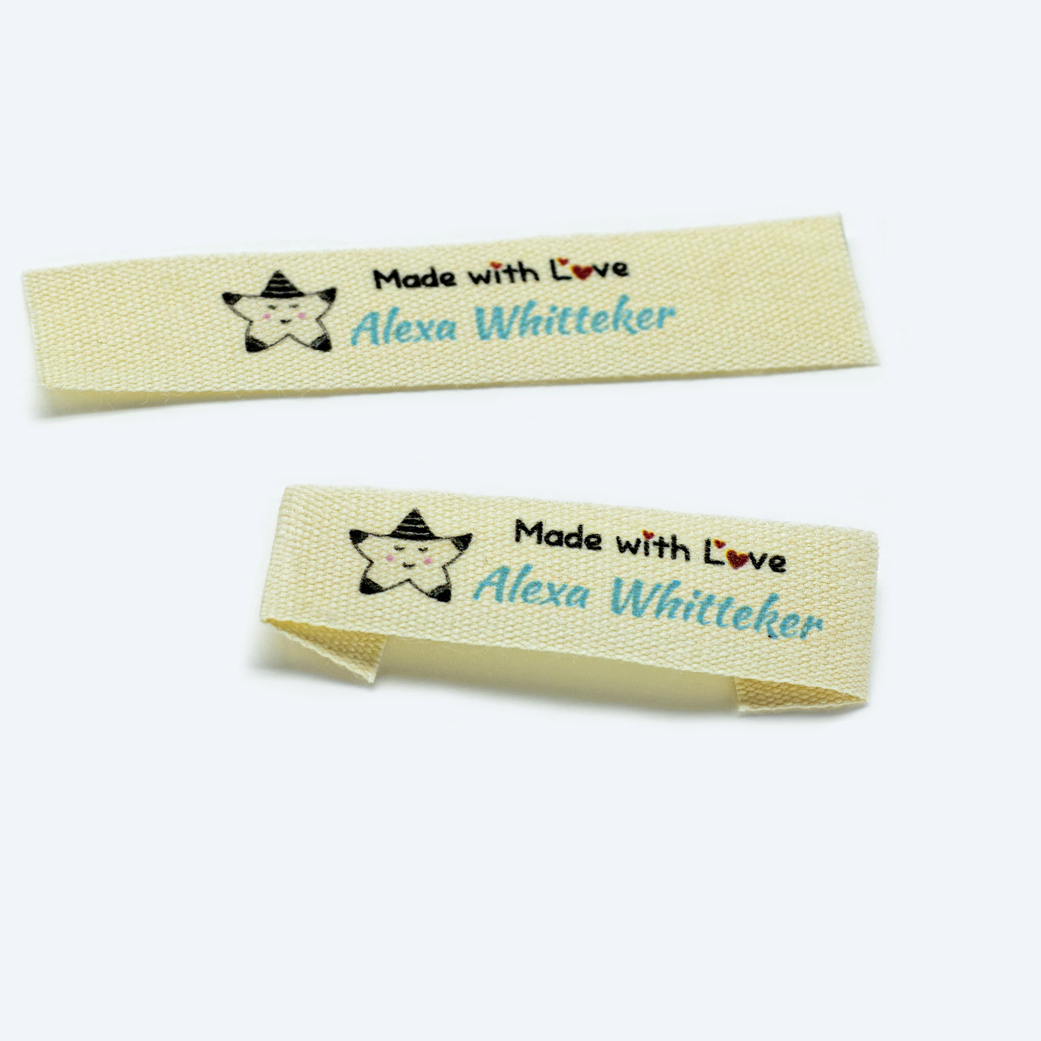 Beige Custom Sewing label, Logo or Text - fold Tags, Personalized Brand , Printing Labels,  sew on label (FR224)