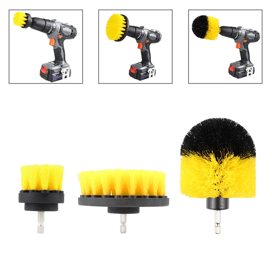 

1/3 PCS Electric Drill Brush Kit Plastic Round Cleaning Brush Grout Tile Carpet Glass Car Tires Nylon Brushes Scrubber Cleaner