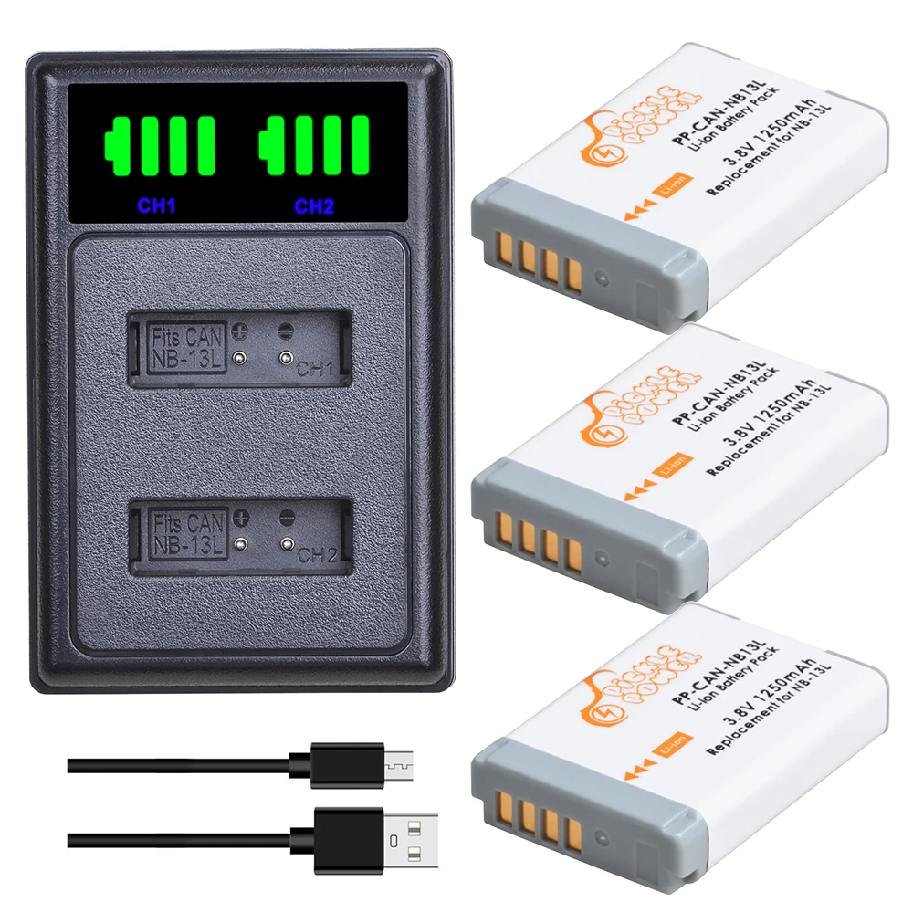 NB-13L NB13L Battery For Canon PowerShot G5X G7X G9X G7X Mark II G9X Mark II SX620HSLED USB Dual Charger with Type C Port