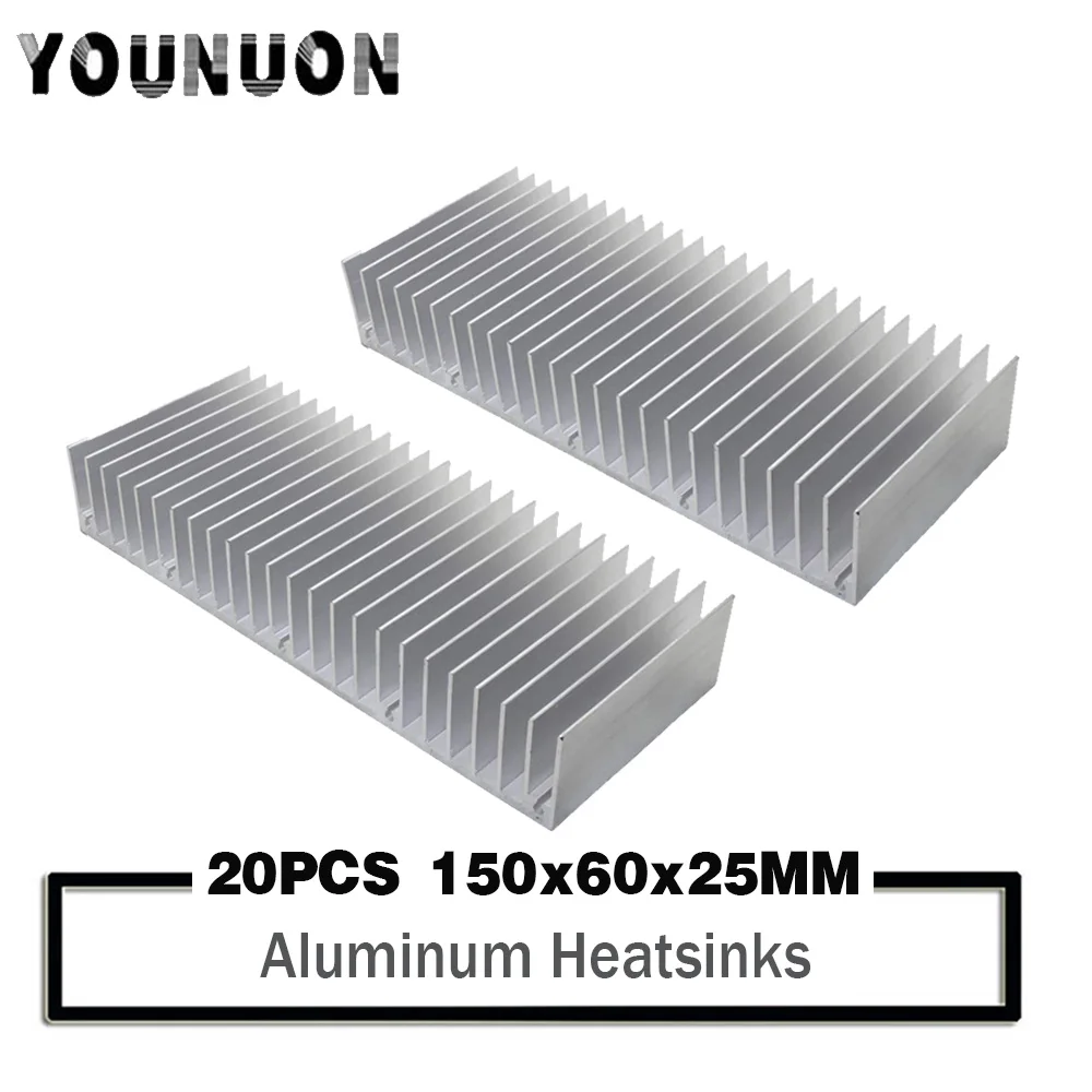 

20Pcs YOUNUON 150x60x25mm Radiator Aluminum Heatsink Extruded Heat sink for LED Electronic Heat Sissipation Cooling Cooler