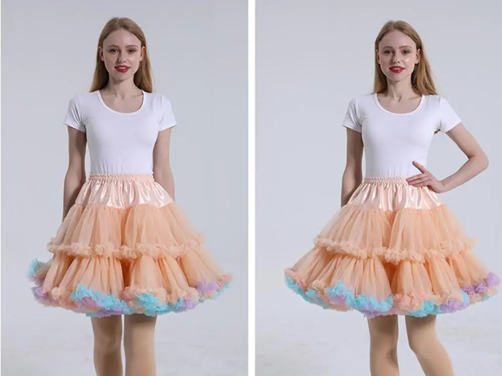 55cm Lolita Candy Colored Cloud Puffy Tutu Skirt Elastic Waist Fancy Rainbow Tulle Underskirt Boneless Bubble Petticoat Fluffy