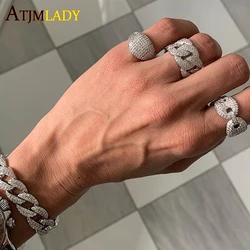 iced out sparking bling 5A cubic zirconia paved hiphop design cuban link chain bling cz engagement ring for men boy