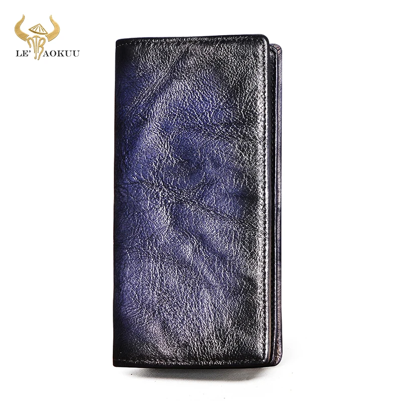 Hot Sale New Genuine leather Handmade Unisex long design Cool Gift Organizer wallet fashion Purse Business Card Case Holder 1014