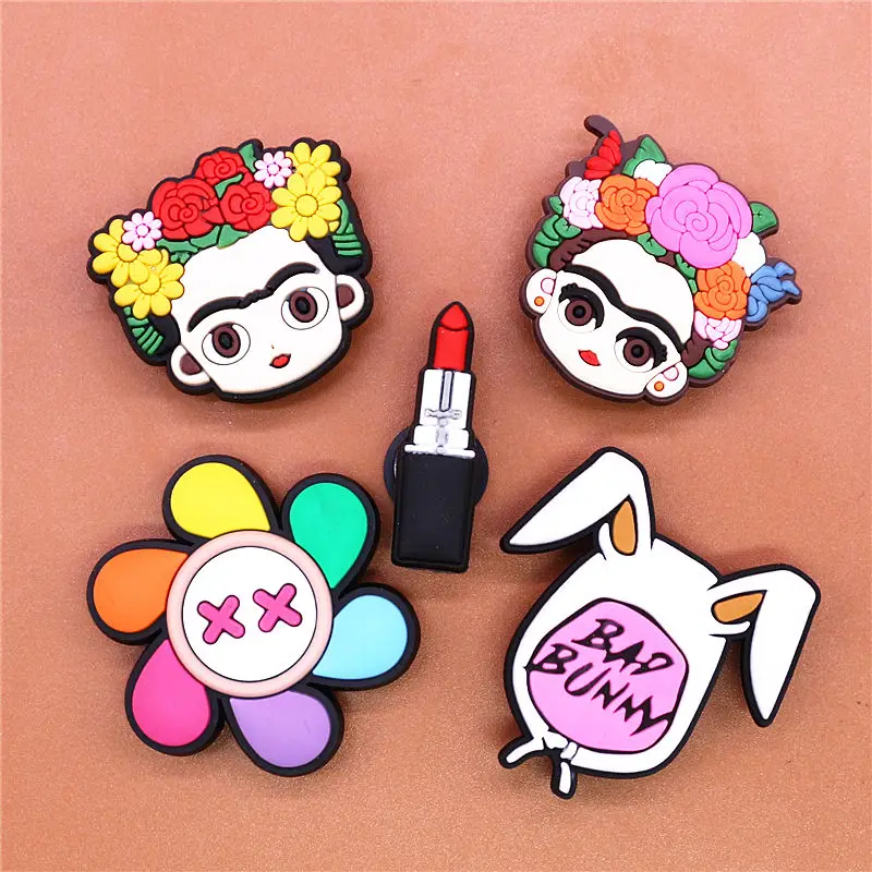 1pcs Bad Bunny Shoe Charms Colorful Windmill Flower Girl Lipstick Slipper Accessories Decoration Fit Party Kids Gifts