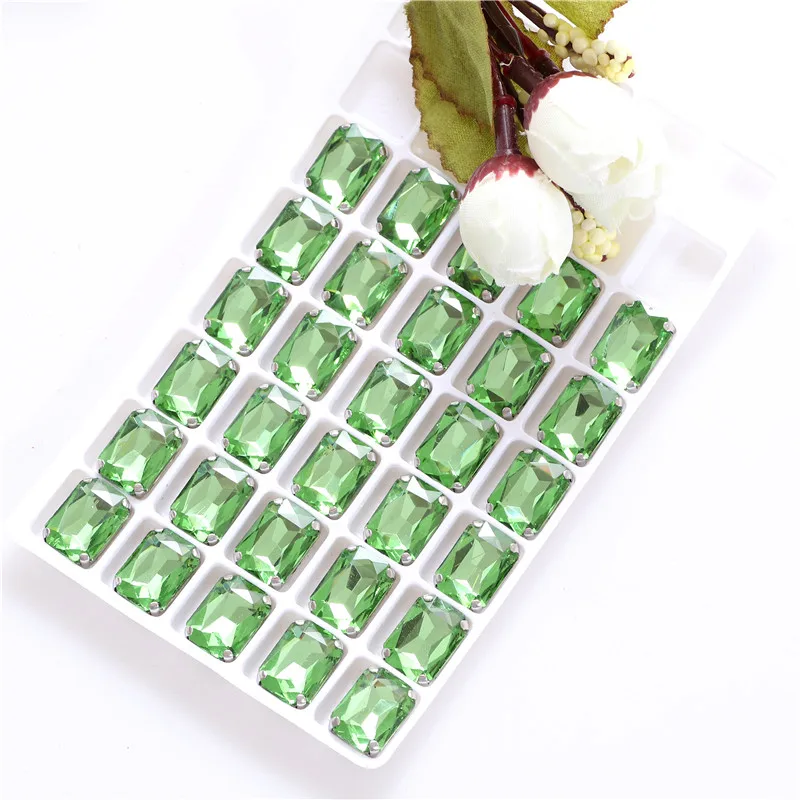 Rectangle Shape crystal Sew on Glass Rhinestones With Silver Claw glass sewing on stone Crafts For Clothes accessories