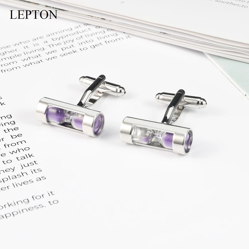 Lepton Hourglass Cufflinks Sand Clock Glass Timer Sandglass Cuff Links simple and stylish hourglass Men\'s shirts Cuffs cufflink