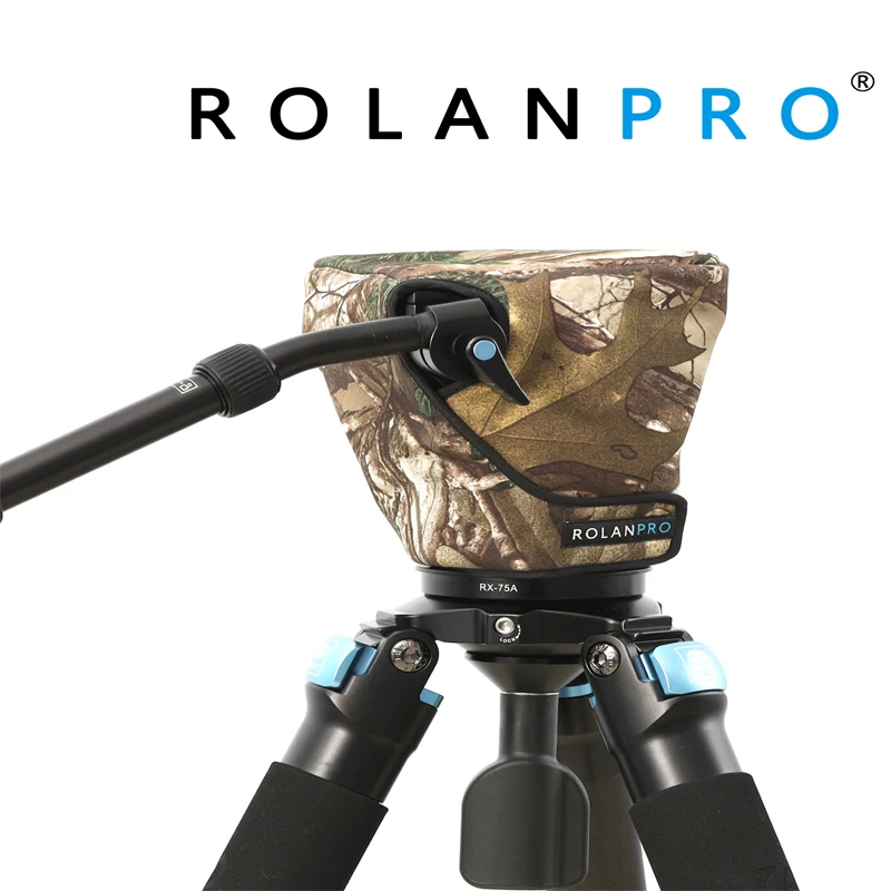 ROLANPRO Rain Cover Raincoat Jungle Camouflage Clothing for Sirui FS VH-15 Fluid Head Hydraulic Tripod Head