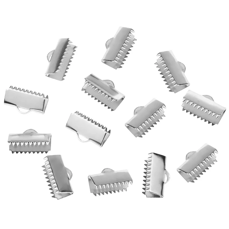 50Pcs/Lot Stainless Steel Crimp Ribbon End Beads Tips Clasp Cord Flat DIY  For Jewelry Making