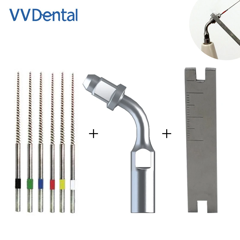 VV Dental ED1 Uitrasonic Scaler Tip for Root Teeth Endo Cleaning Kit for SATELEC Handpiece Dental Tool with Niti Files Wrench