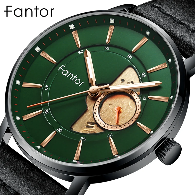 Fantor Brand Luxury Casual Wrist Watch Men Green Whatch Male Leather Watches for Mens Wholesale Price 2020 Quartz Wristwatch