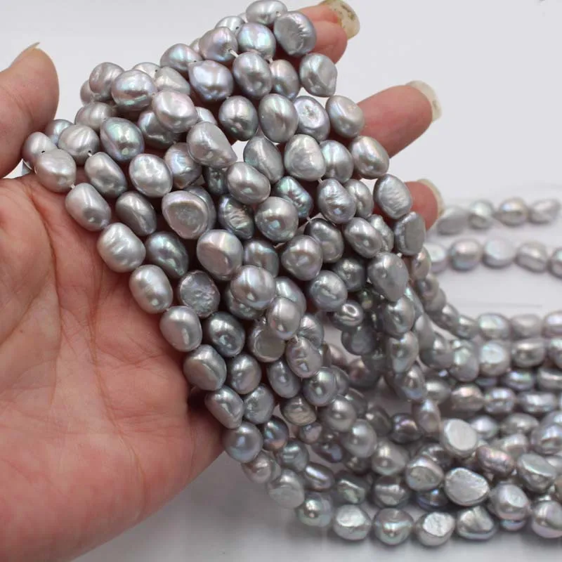 

3 strands 10mm baroque irregular gray pearl loose beads