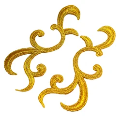 1 paio di toppe ricamate in oro ferro su Applique in pizzo costumi Cosplay in oro rifila coppia di specchi 10.5CM * 4.5CM