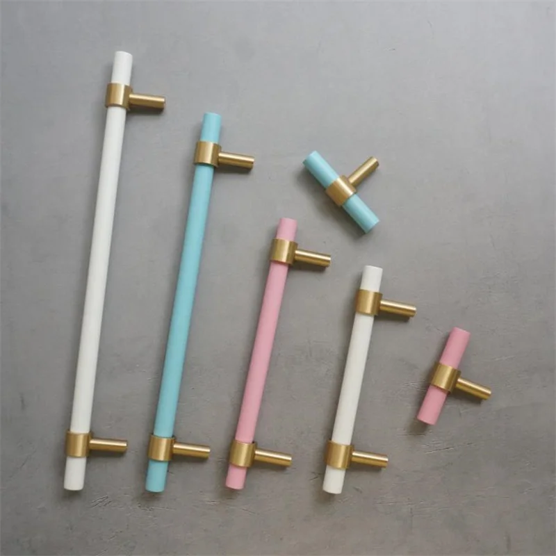 LCH Nordic Style Combinant of Brass Pink Blue Beech Wood Hook Towel Holder Cupboard  Door Pull Handle Color Adjustable Knob