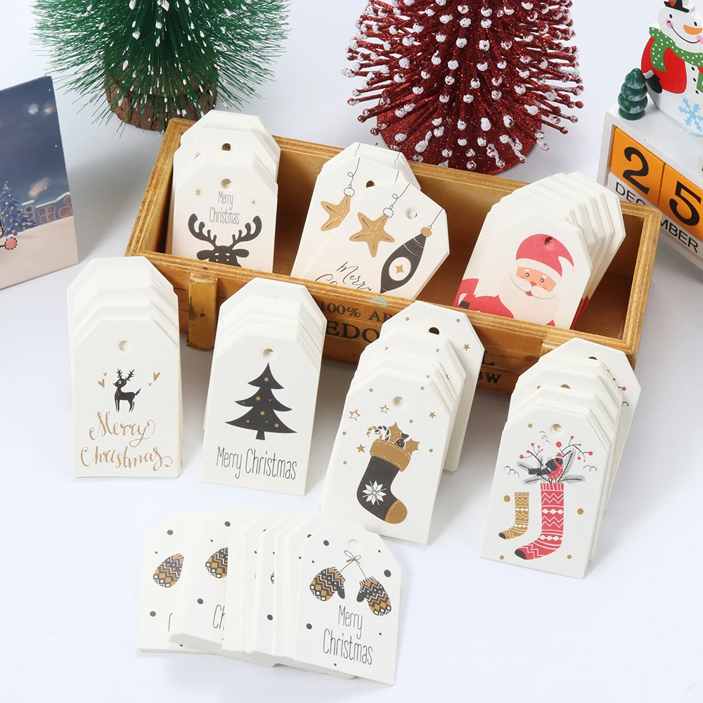 

50PCS Merry Christmas DIY Kraft Tags Labels Gift Wrapping Paper Hang Tags Santa Claus Paper Cards Xmas Party Supplies
