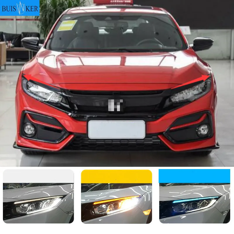 

Blink LED Headlight Eyebrow Water Flowing Daytime Running Light DRL With Yellow Turn Signal Light For Honda Civic 2020 2021