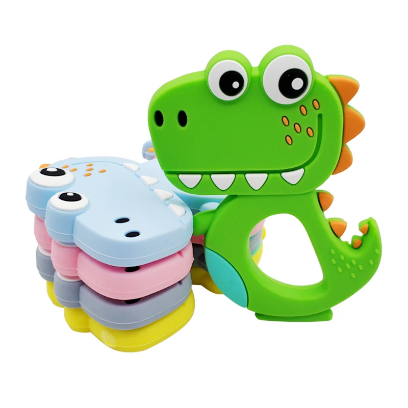 

Safe Cartoon Baby Teethers BPA Free Cute Animal Dinosaur Infant DIY Ring Teether Toddler Silicone Chew Charms Kids Teething Toys