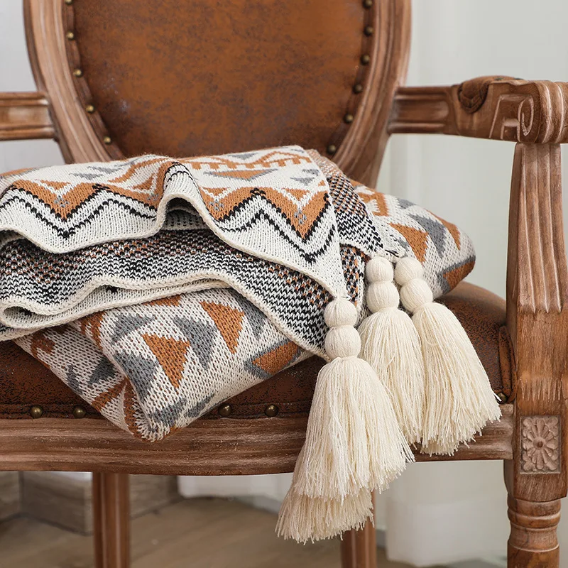 Textile City Navajo Sun Blanket Knitted Bohemian Air Conditioning Throw Blanket Living Room Sofa Cover Winter Decorate Bedspread