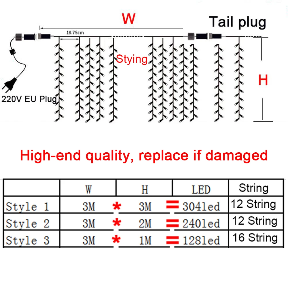 LED New Year Garland 3M-18M Width and 1M Height Outdoor Festoon House Decoration For Wedding/Party/Home/Garden/Street/Christmas