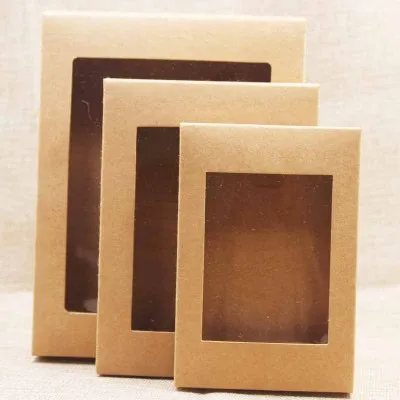 

50 Pcs DIY New color Kraft paper gift box package with clear pvc window candy favors arts&krafts display package box