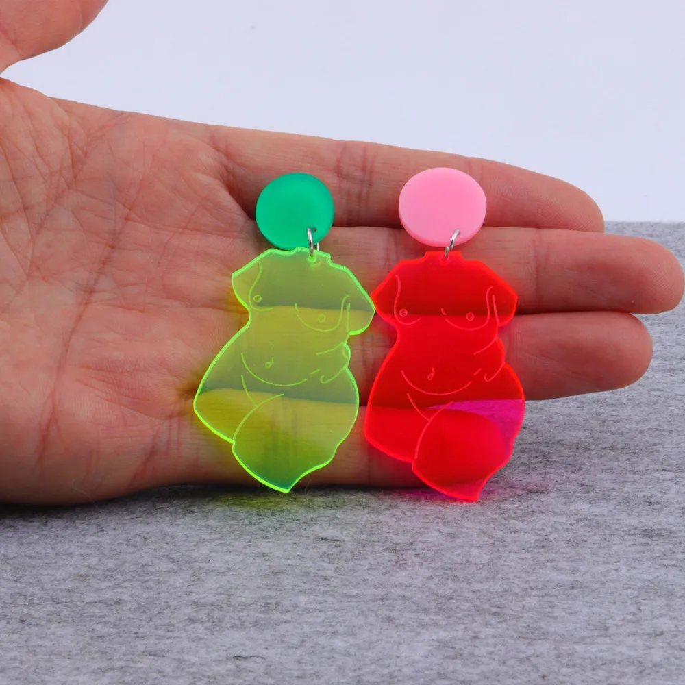 FishSheep Neon Color Naked Body Acrylic Earrings Transparent Fluorescence Round Oval Drop Earrings Women 2024 Fashion Jewelry