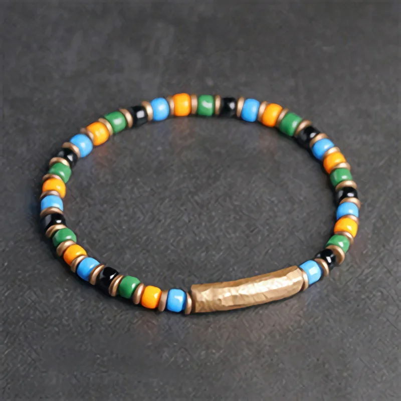 Minimalista Chakra Multi Smalto di Colore Mini Borda il Braccialetto di Rame di Fascino Della Boemia Guarigione Collocazione Boho chic Piccolo