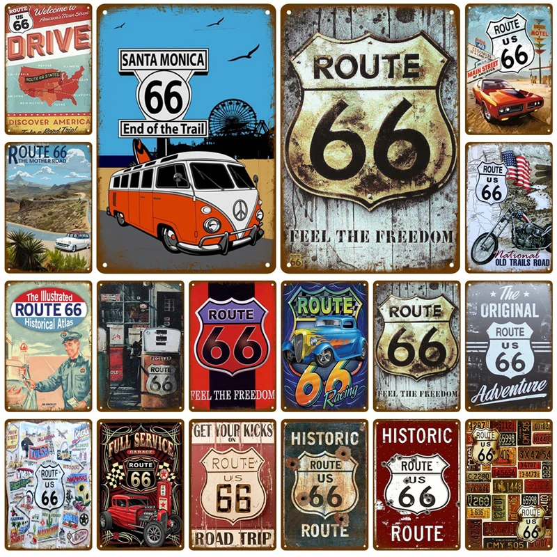 Route 66 Retro Pub Bar Decoration Tin Sign Shabby Chic Home Decor Plaque Metal Sign Wall Poster Vintage Decor Art Vintage Style