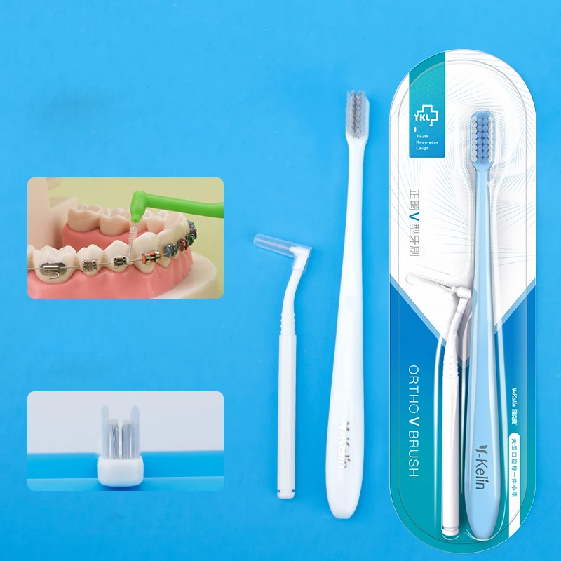 Y-kelin 8/12 pcs Oral Hygiene Care Orthodontic Tooth Brushes V-Shaped Toothbrush Soft Bristle with 1 Inter-Dental Brush