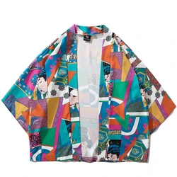 Farbe Block Patchwork Yukata Haori Männer Japanischen Kimono Strickjacke Kleidung Jacke Frauen Ukiyoe Kimono Shirt Traditionellen Dünne Robe