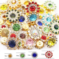 8mm-12mm Sunflower Sew On Rhinestones Gold Base Shiny Crystals Strass Beads Sewing Rhinestones for Garment Decorative Buttons