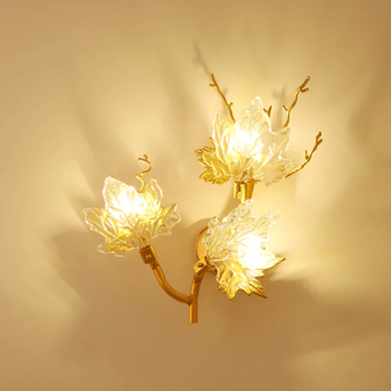 

New modern crystal wall lamp designer maple leaf wall lamp light luxury creative gold living room lamp hotel decoration LED lamp