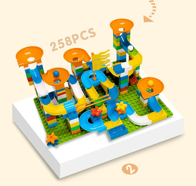 Marmor-Rennbahn mit großen Bausteinen, Kugelbahn, Trichterrutsche, DIY-Bausteine, Spielzeug für Kinder, Geschenke – Detail 9