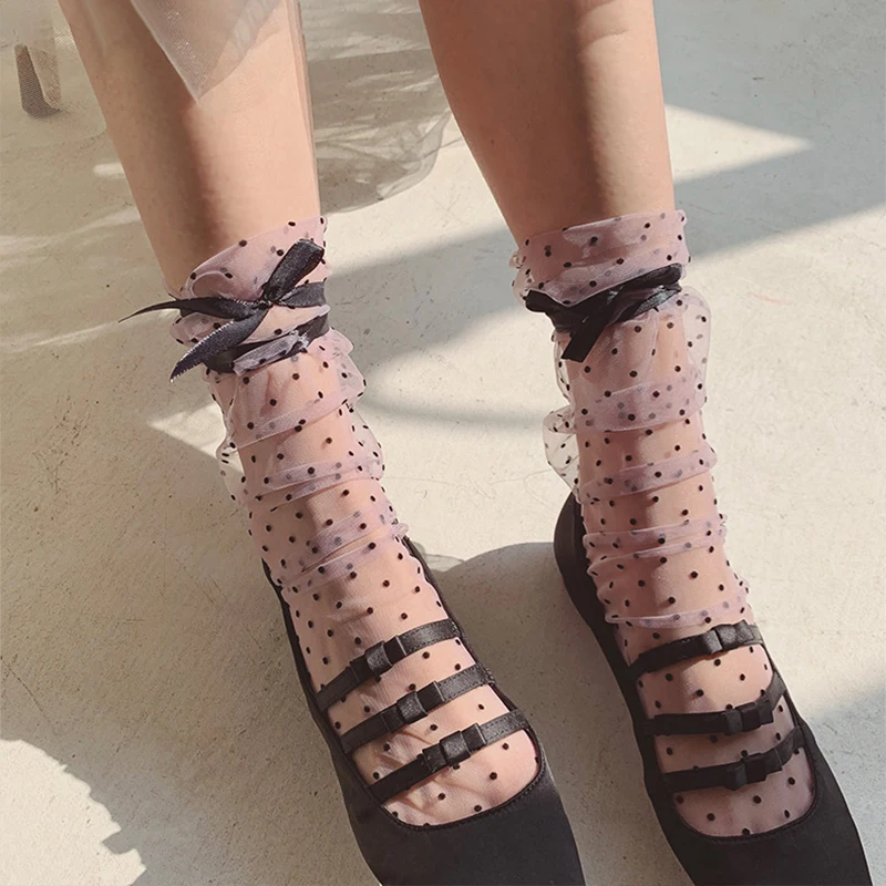 Fashion Polka Dot Socks Women Transparent thin Long Socks Female Chiffon Socks Girls Streetwear calcetines mujer