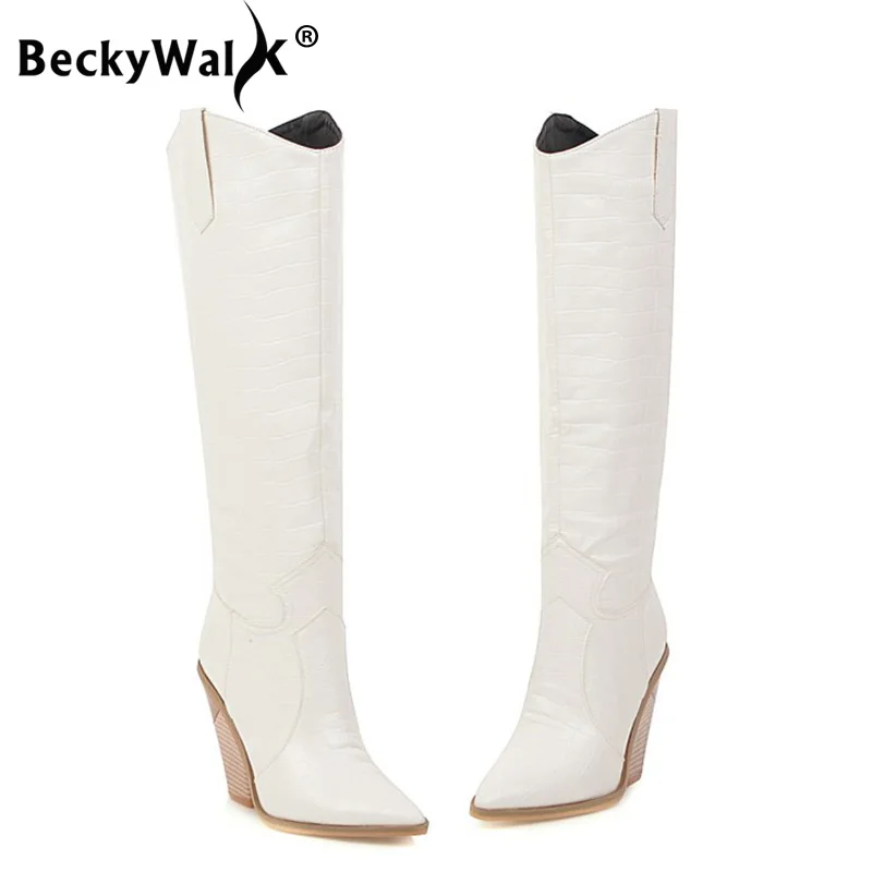 Faux Leather Knee High Boots for Women Pointed Toe High Heel Female Boots New Winter Fashion Woman Shoes Long Booties WSH3458