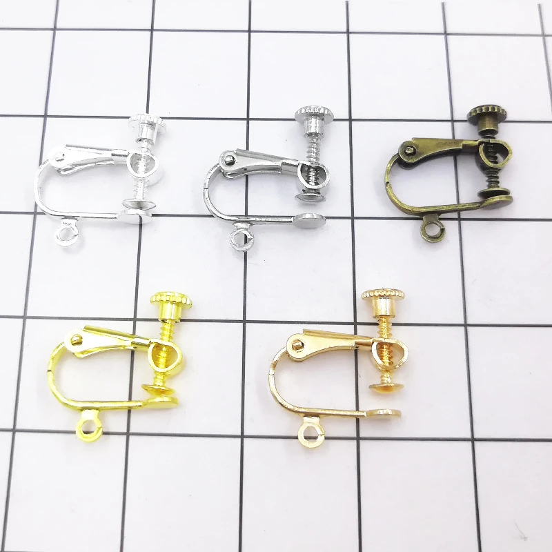 10pcs No Pierced Copper French Ear Clip Gold/Rhodium/Silver Rotate The screws Earring Part Round Line Diy Jewelry Marking