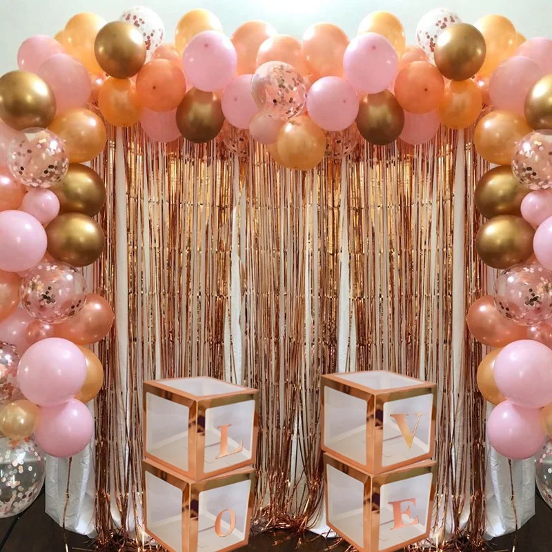 New A-Z letter Name Balloon Transparent Box BABY ONE Blocks Rose Gold Party Gift Box Bride Baby Shower Birthday Party Supplies