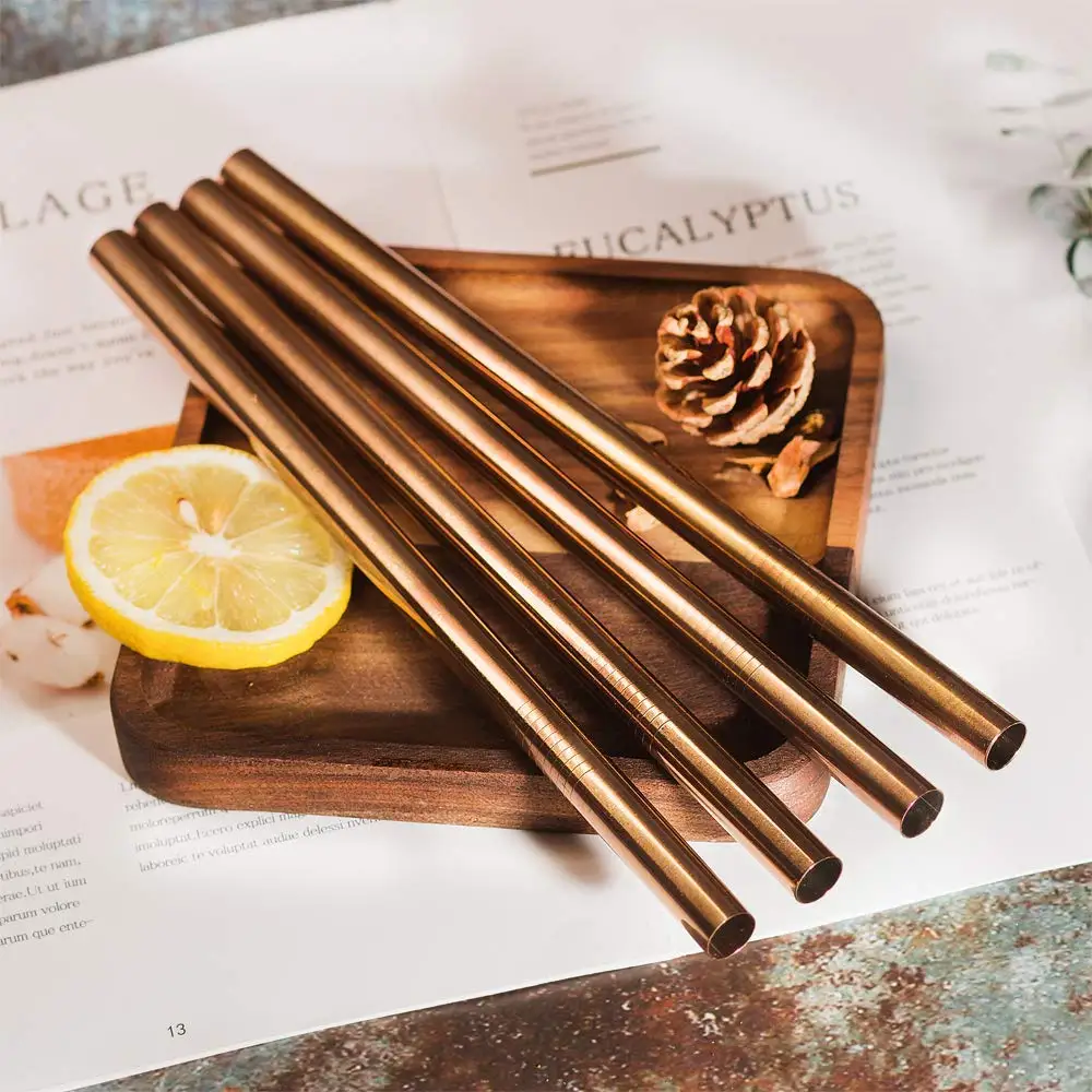 8.5" Diameter Metal Smoothie Straws Reusable Eco-friendly Stainless Steel Straw for Boba Bubble Milkshakes Drinking Accessory