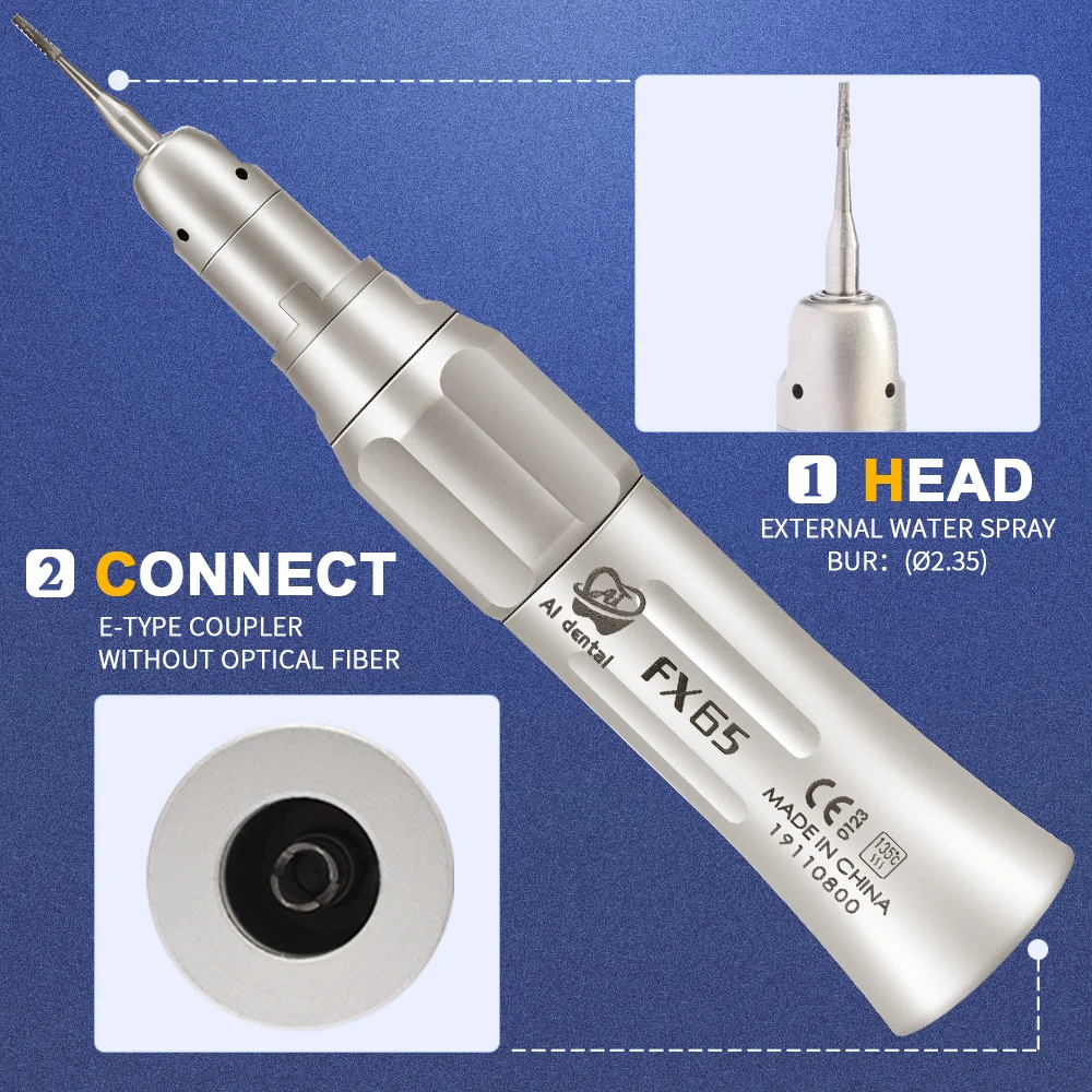 AI-FX65 Straight Handpiece Low Speed 1:1 Direct Drive With Clean Head System Dental Lab Equipment E-type Connection Motor