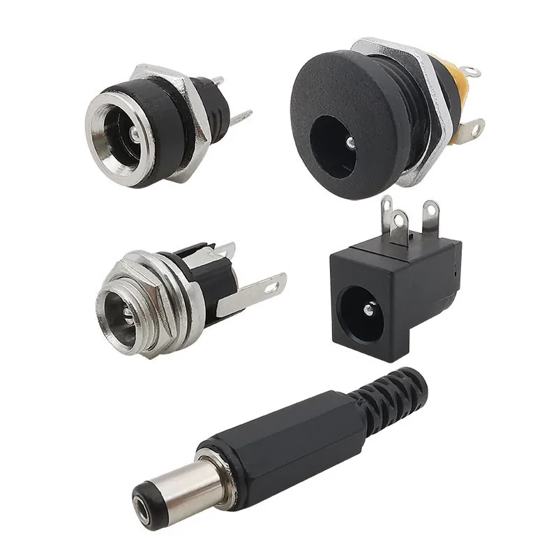 10 sztuk/partia 5.5x2.1mm złącza DC gniazdo zasilania wtyk Adapter DC mężczyzna kobieta gniazdo nakrętka panelowy złącze zasilania DC 5.5*2.1mm