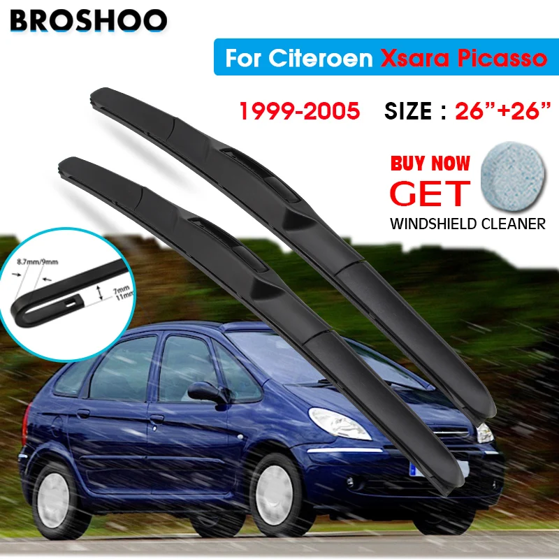 

Car Wiper Blade For CITROEN Xsara Picasso 26"+26" 1999-2005 Auto Windscreen Windshield Wipers Blades Window Wash Fit U Hook Arms